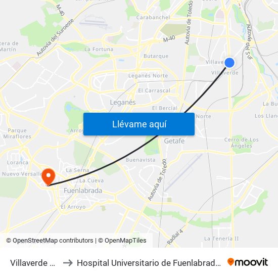 Villaverde Bajo - Cruce to Hospital Universitario de Fuenlabrada (Hospital Univ. de Fuenlabra) map
