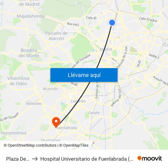 Plaza De Castilla to Hospital Universitario de Fuenlabrada (Hospital Univ. de Fuenlabra) map