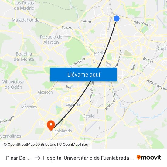 Pinar De Chamartín to Hospital Universitario de Fuenlabrada (Hospital Univ. de Fuenlabra) map