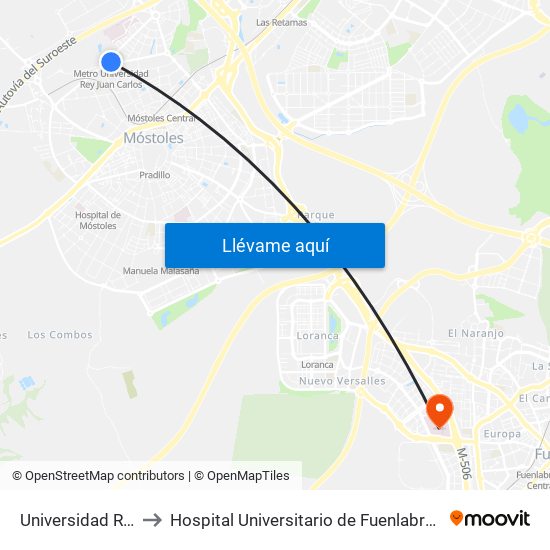 Universidad Rey Juan Carlos to Hospital Universitario de Fuenlabrada (Hospital Univ. de Fuenlabra) map