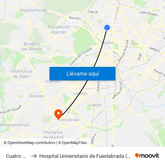 Cuatro Caminos to Hospital Universitario de Fuenlabrada (Hospital Univ. de Fuenlabra) map