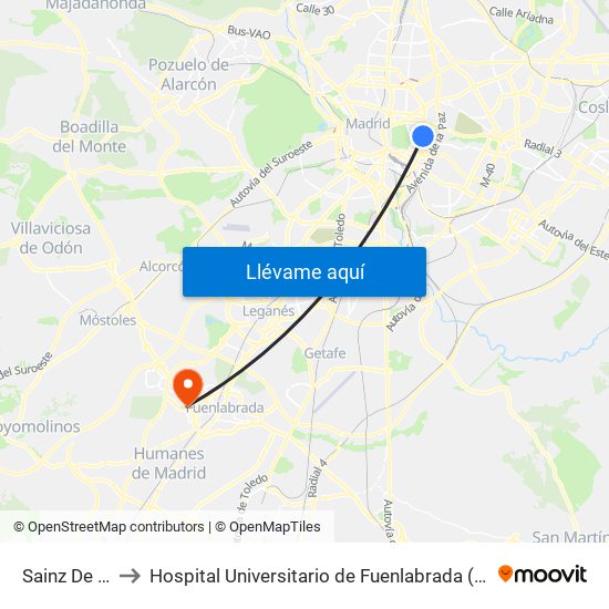 Sainz De Baranda to Hospital Universitario de Fuenlabrada (Hospital Univ. de Fuenlabra) map