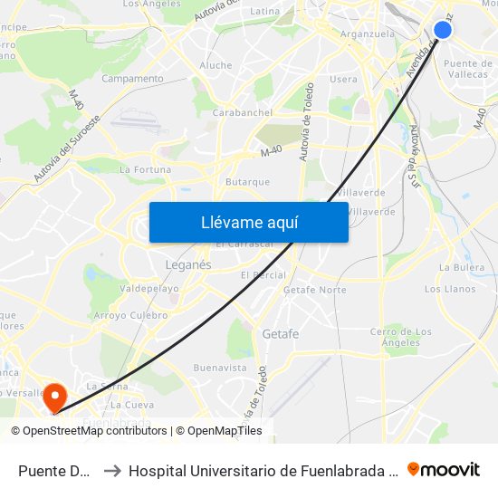 Puente De Vallecas to Hospital Universitario de Fuenlabrada (Hospital Univ. de Fuenlabra) map