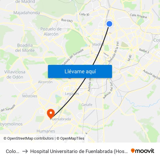 Colombia to Hospital Universitario de Fuenlabrada (Hospital Univ. de Fuenlabra) map
