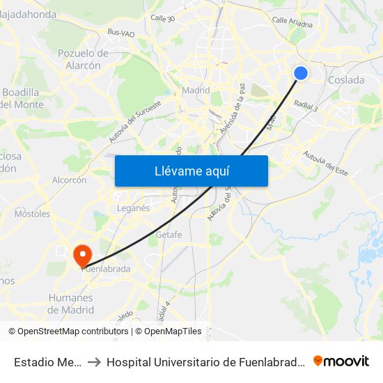 Estadio Metropolitano to Hospital Universitario de Fuenlabrada (Hospital Univ. de Fuenlabra) map