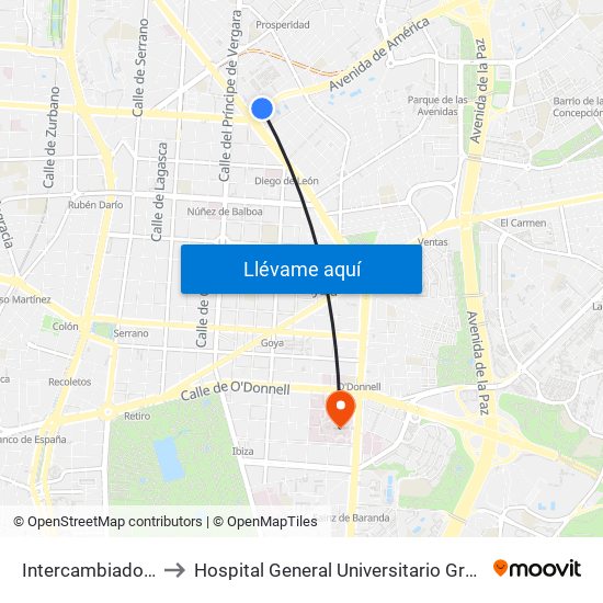 Intercambiador De Avenida De América to Hospital General Universitario Gregorio Marañón (Hosp. Gen. Uni. Gregorio Marañón) map