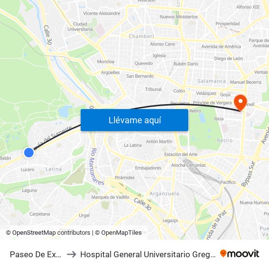 Paseo De Extremadura - El Greco to Hospital General Universitario Gregorio Marañón (Hosp. Gen. Uni. Gregorio Marañón) map