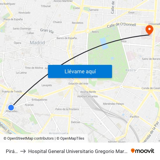 Pirámides to Hospital General Universitario Gregorio Marañón (Hosp. Gen. Uni. Gregorio Marañón) map