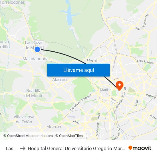 Las Rozas to Hospital General Universitario Gregorio Marañón (Hosp. Gen. Uni. Gregorio Marañón) map