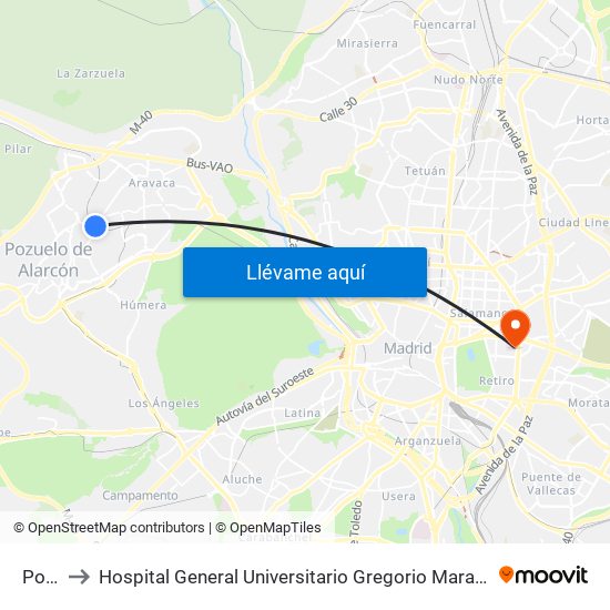 Pozuelo to Hospital General Universitario Gregorio Marañón (Hosp. Gen. Uni. Gregorio Marañón) map