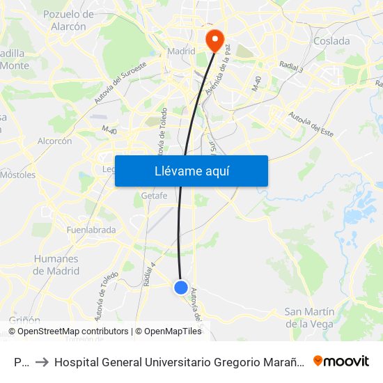 Pinto to Hospital General Universitario Gregorio Marañón (Hosp. Gen. Uni. Gregorio Marañón) map