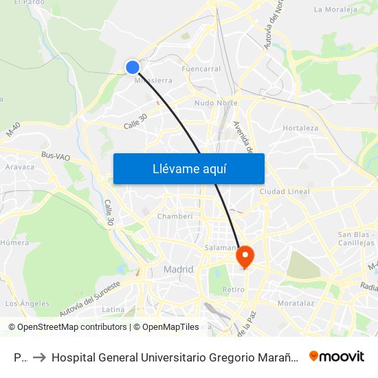 Pitis to Hospital General Universitario Gregorio Marañón (Hosp. Gen. Uni. Gregorio Marañón) map