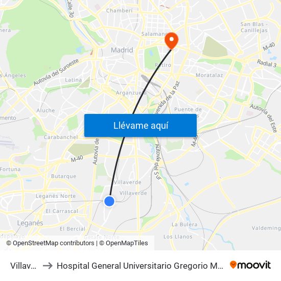 Villaverde Alto to Hospital General Universitario Gregorio Marañón (Hosp. Gen. Uni. Gregorio Marañón) map