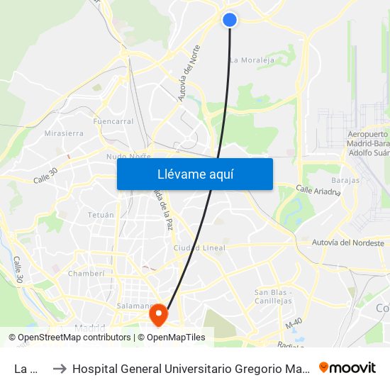 La Moraleja to Hospital General Universitario Gregorio Marañón (Hosp. Gen. Uni. Gregorio Marañón) map