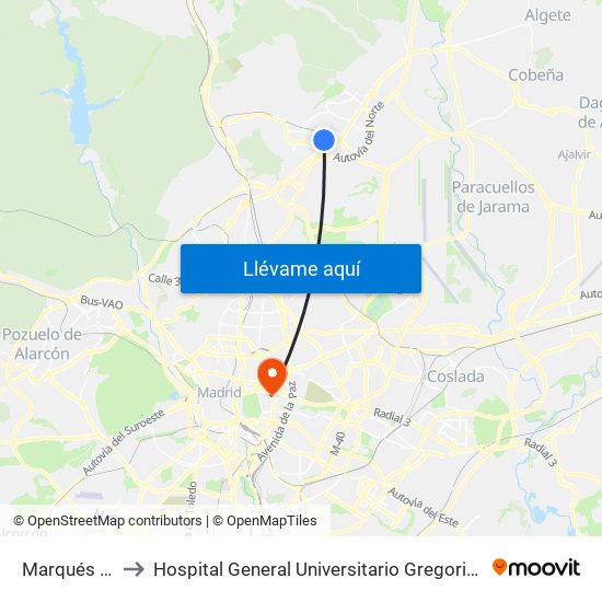 Marqués De La Valdavia to Hospital General Universitario Gregorio Marañón (Hosp. Gen. Uni. Gregorio Marañón) map