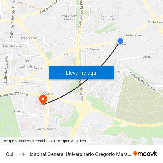 Quintana to Hospital General Universitario Gregorio Marañón (Hosp. Gen. Uni. Gregorio Marañón) map