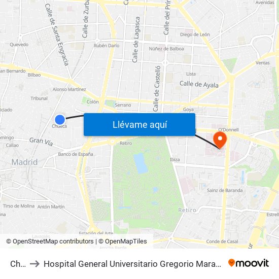 Chueca to Hospital General Universitario Gregorio Marañón (Hosp. Gen. Uni. Gregorio Marañón) map