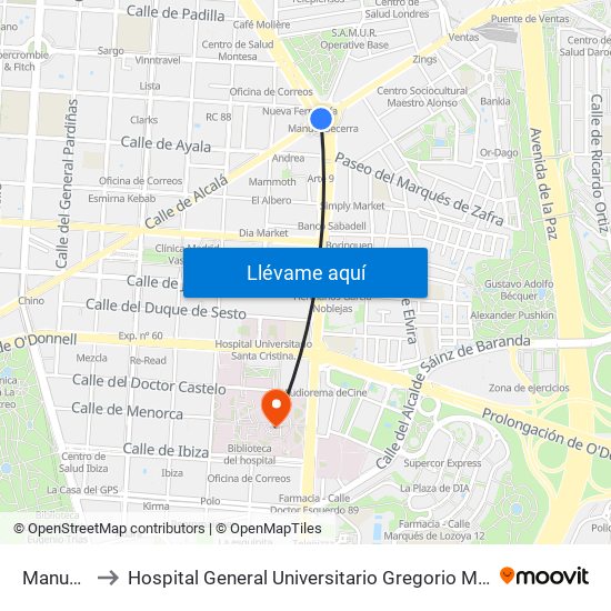 Manuel Becerra to Hospital General Universitario Gregorio Marañón (Hosp. Gen. Uni. Gregorio Marañón) map