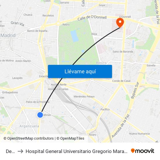 Delicias to Hospital General Universitario Gregorio Marañón (Hosp. Gen. Uni. Gregorio Marañón) map