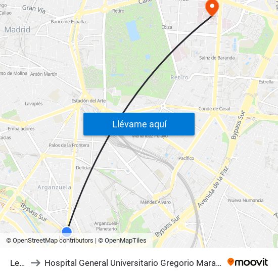 Legazpi to Hospital General Universitario Gregorio Marañón (Hosp. Gen. Uni. Gregorio Marañón) map
