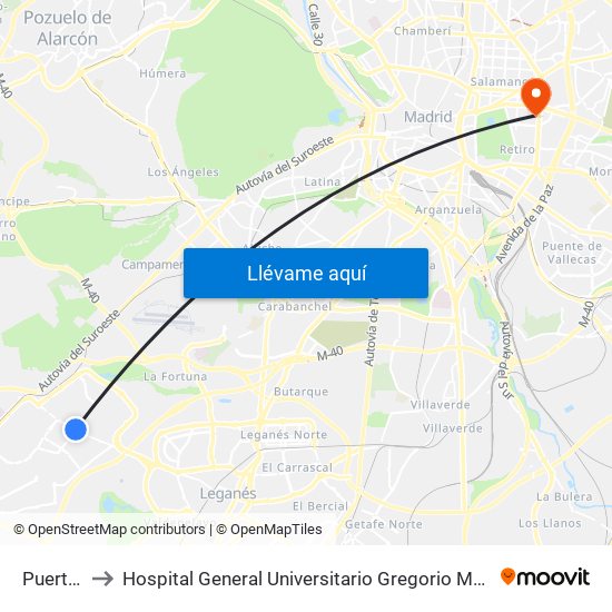 Puerta Del Sur to Hospital General Universitario Gregorio Marañón (Hosp. Gen. Uni. Gregorio Marañón) map