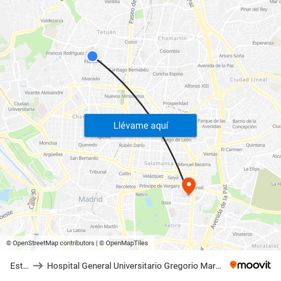 Estrecho to Hospital General Universitario Gregorio Marañón (Hosp. Gen. Uni. Gregorio Marañón) map