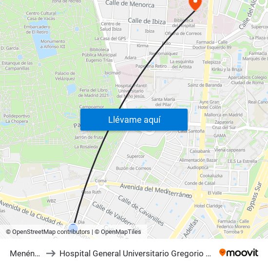 Menéndez Pelayo to Hospital General Universitario Gregorio Marañón (Hosp. Gen. Uni. Gregorio Marañón) map