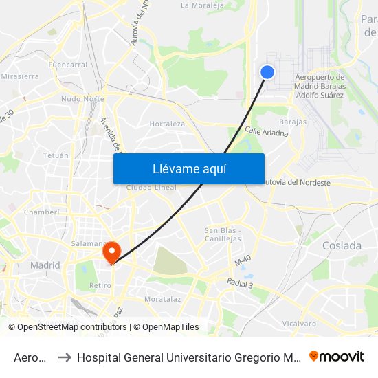 Aeropuerto T4 to Hospital General Universitario Gregorio Marañón (Hosp. Gen. Uni. Gregorio Marañón) map