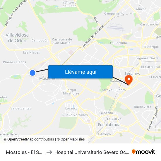Móstoles - El Soto to Hospital Universitario Severo Ochoa map
