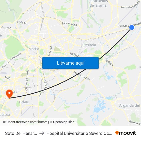 Soto Del Henares to Hospital Universitario Severo Ochoa map