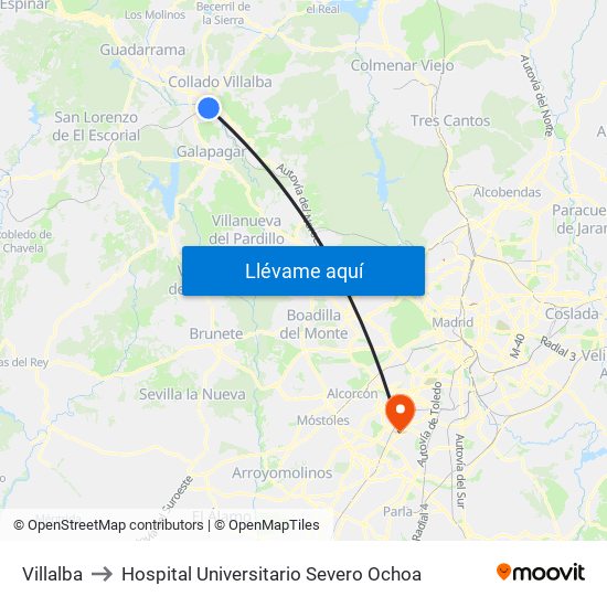 Villalba to Hospital Universitario Severo Ochoa map