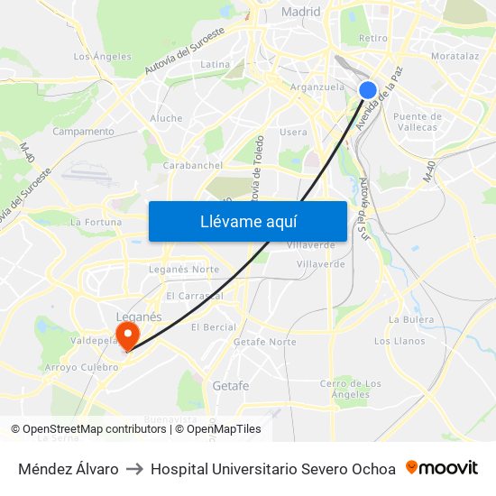 Méndez Álvaro to Hospital Universitario Severo Ochoa map