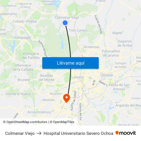 Colmenar Viejo to Hospital Universitario Severo Ochoa map