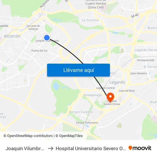 Joaquín Vilumbrales to Hospital Universitario Severo Ochoa map