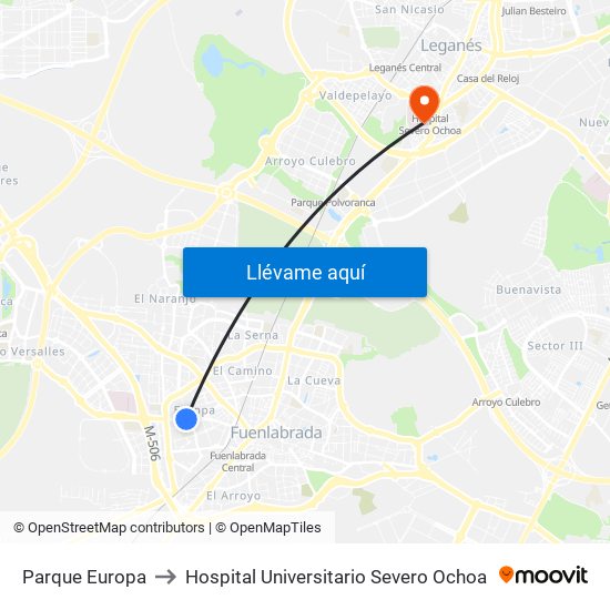 Parque Europa to Hospital Universitario Severo Ochoa map