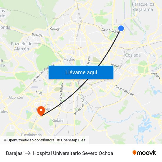 Barajas to Hospital Universitario Severo Ochoa map