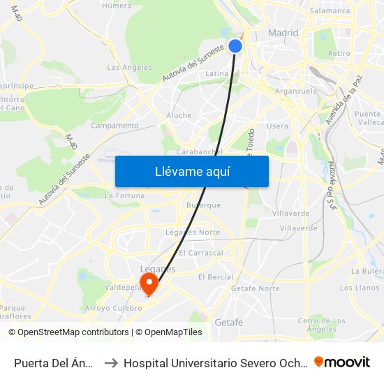 Puerta Del Ángel to Hospital Universitario Severo Ochoa map