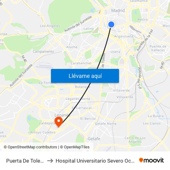 Puerta De Toledo to Hospital Universitario Severo Ochoa map