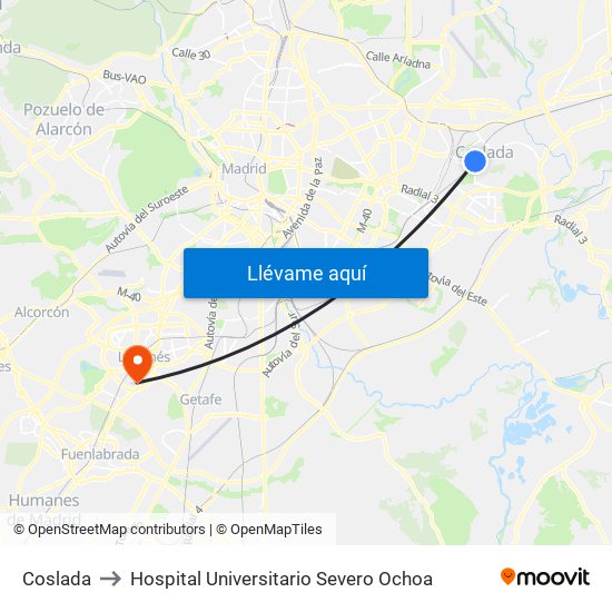 Coslada to Hospital Universitario Severo Ochoa map