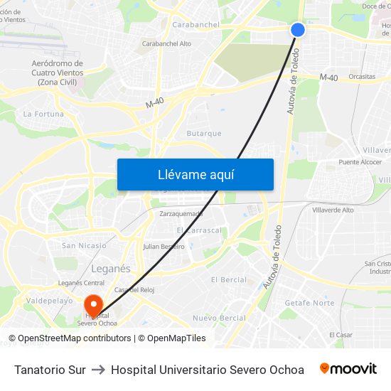 Tanatorio Sur to Hospital Universitario Severo Ochoa map