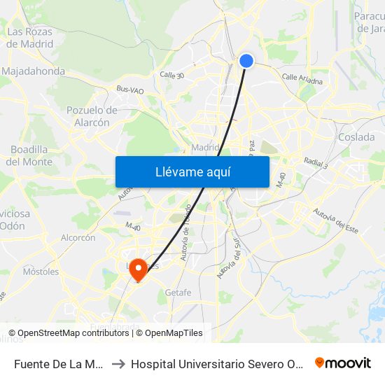 Fuente De La Mora to Hospital Universitario Severo Ochoa map