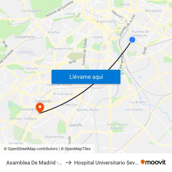 Asamblea De Madrid - Entrevías to Hospital Universitario Severo Ochoa map