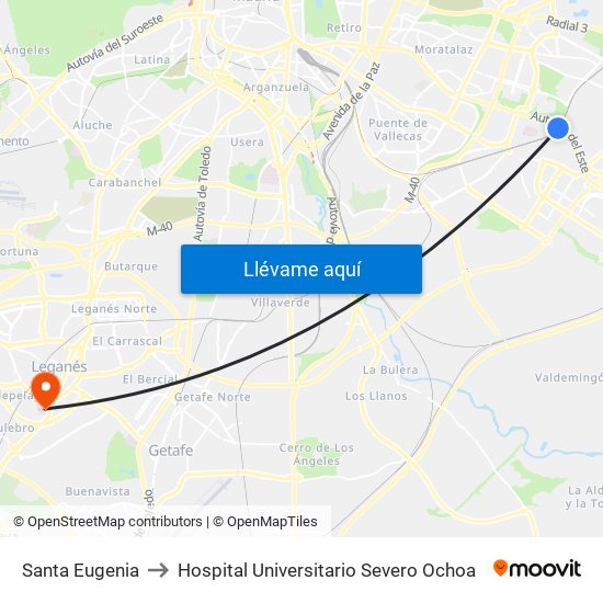 Santa Eugenia to Hospital Universitario Severo Ochoa map