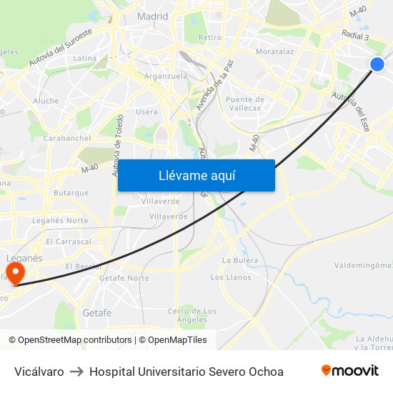 Vicálvaro to Hospital Universitario Severo Ochoa map