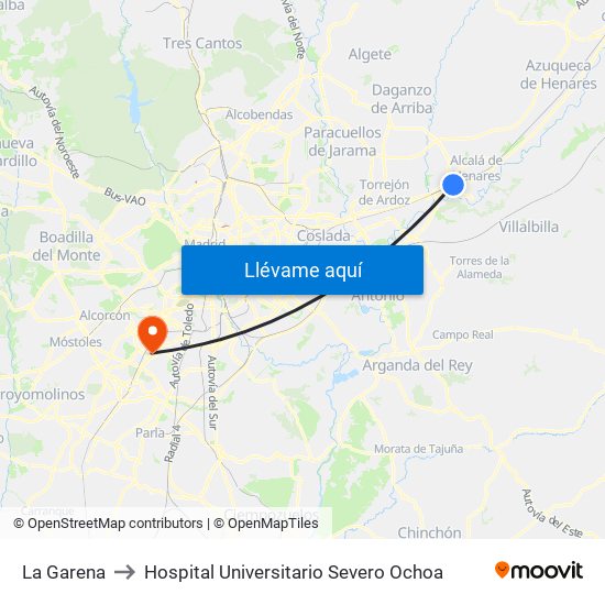 La Garena to Hospital Universitario Severo Ochoa map