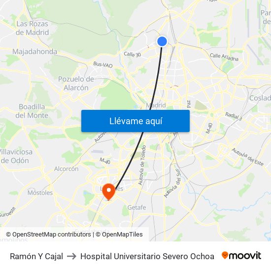 Ramón Y Cajal to Hospital Universitario Severo Ochoa map