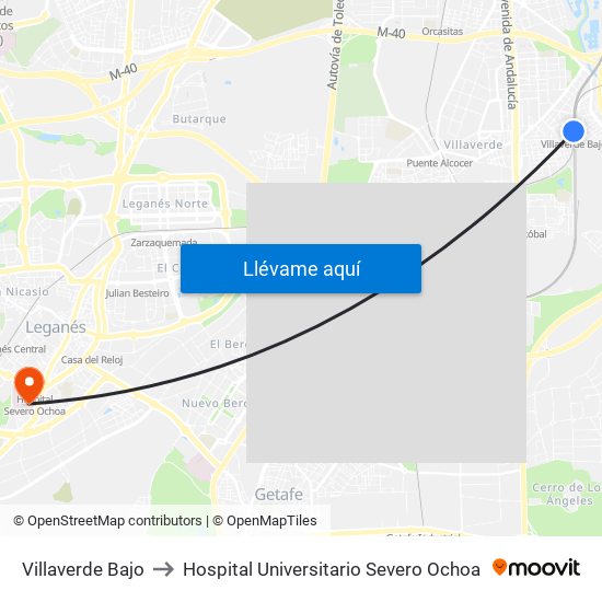 Villaverde Bajo to Hospital Universitario Severo Ochoa map