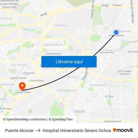 Puente Alcocer to Hospital Universitario Severo Ochoa map