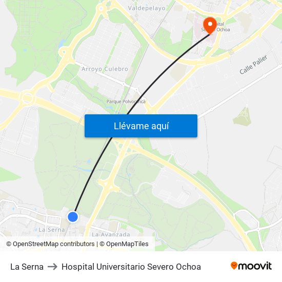La Serna to Hospital Universitario Severo Ochoa map