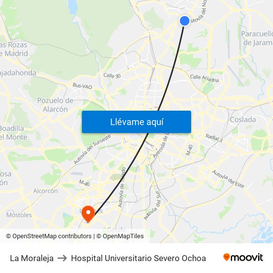 La Moraleja to Hospital Universitario Severo Ochoa map